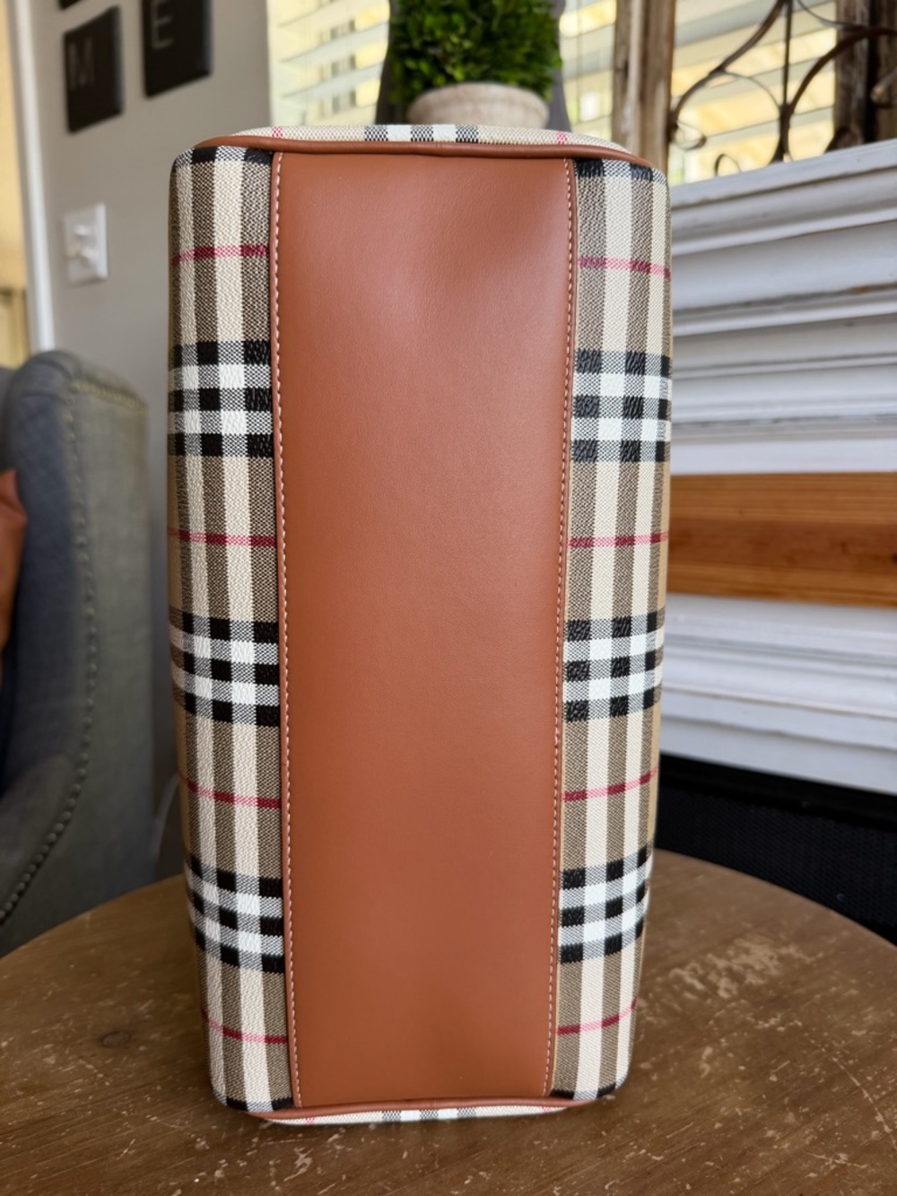 Burberry Medium Check Bowling Bag handle and shoulder carry w/ free purse charm! - Picture 9 of 16